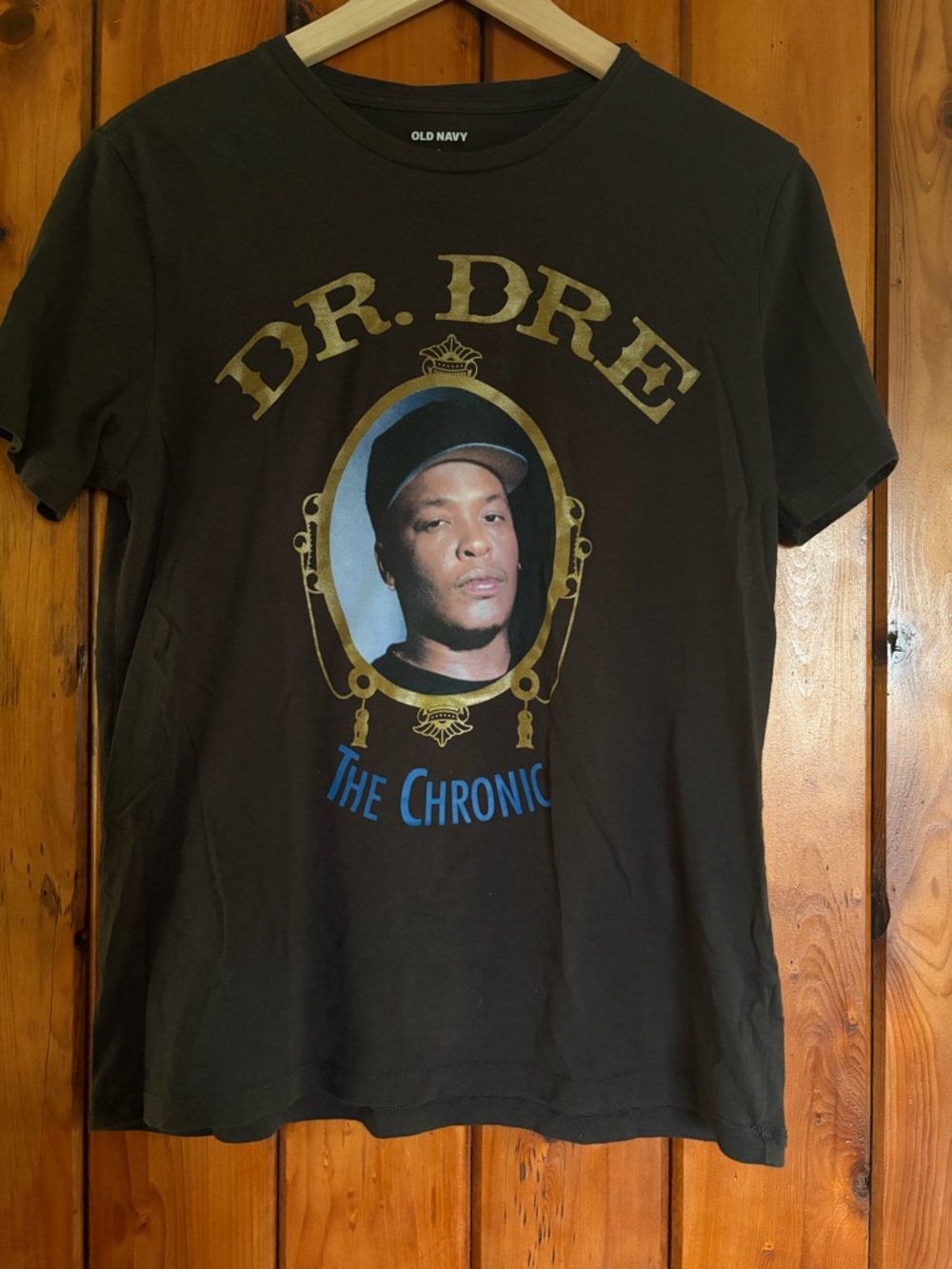Old Navy Black Graphic Tee with Gold & Blue Dr. Dre Print